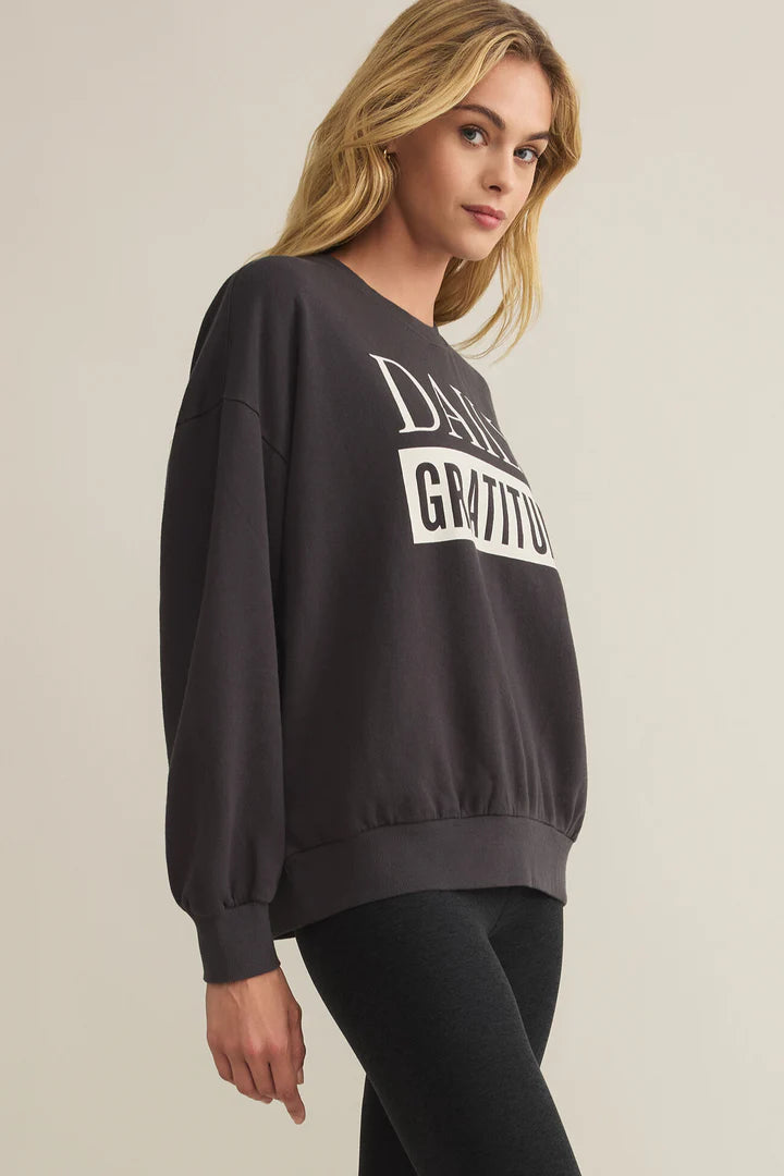 Z Supply Daily Gratitude Sweatshirt Black Sand